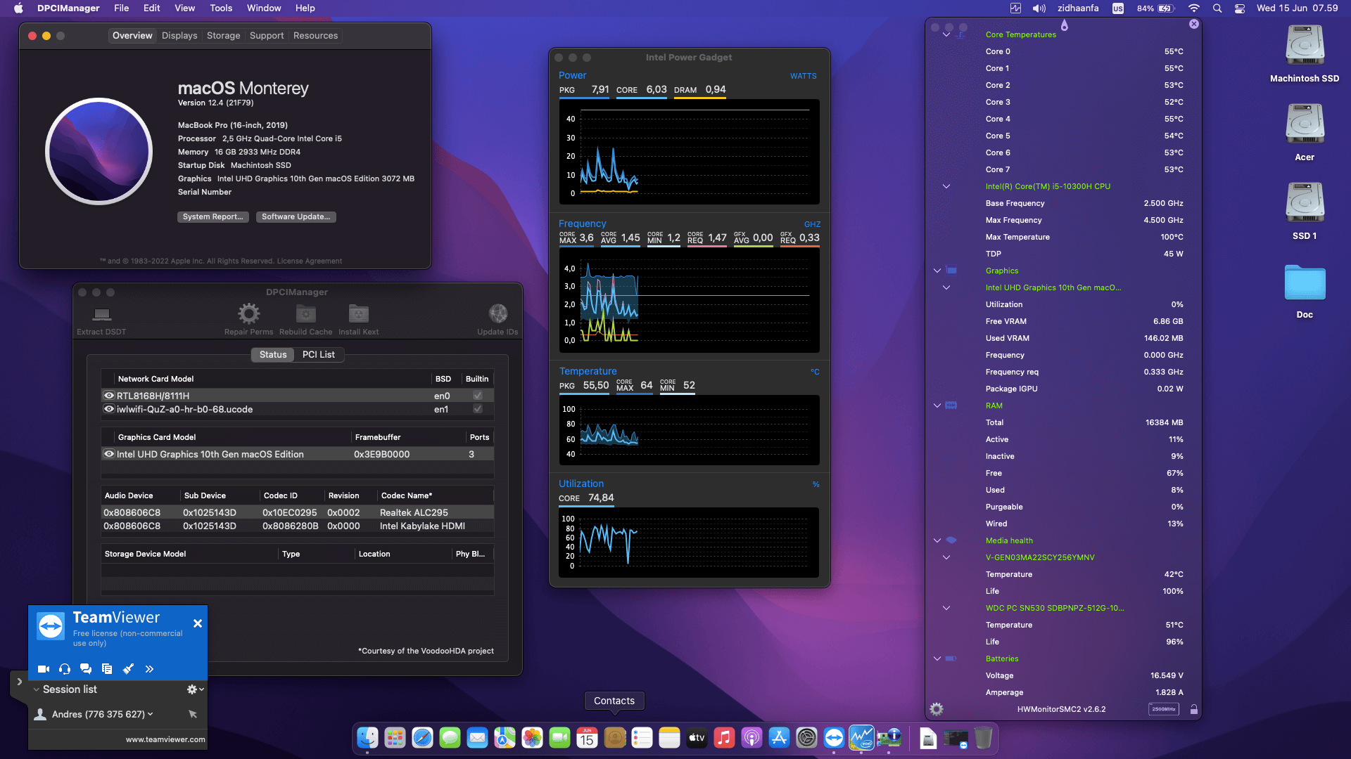 Success Hackintosh macOS Monterey 12.4 Build 21F79 in Acer Nitro 5 AN515-55-579N
